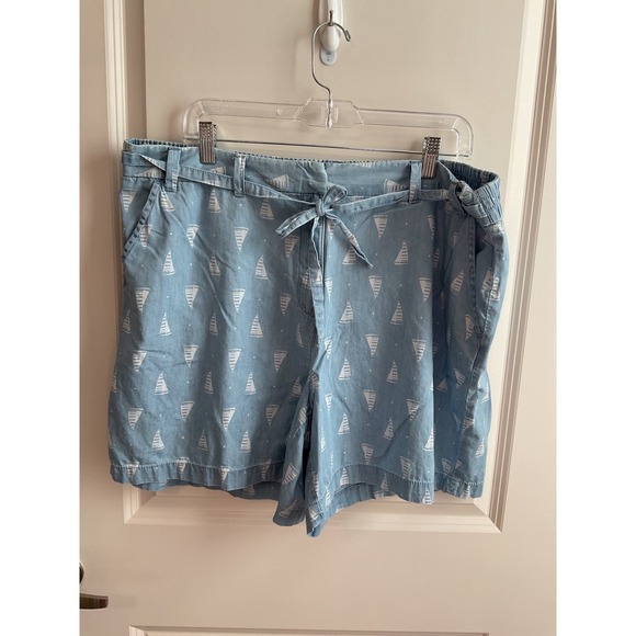 Kim‎ Rogers Sailboat Print Shorts Belt Summer Casual Blue Shorts Size Unknown - Picture 1 of 9